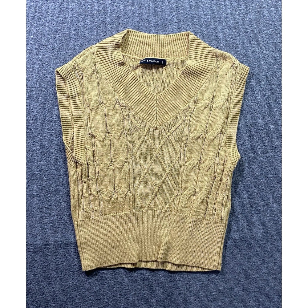 Moon & Madison Mustard Ribbed Knit Sweater Vest Academia Cropped STX210807